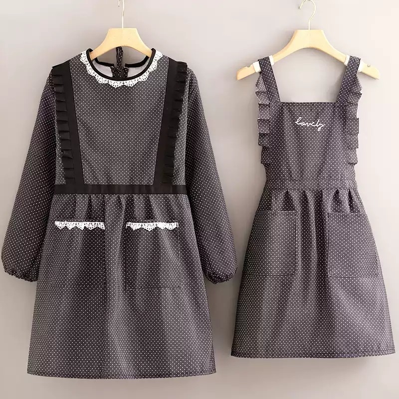 2025新款长袖围裙家用厨房防污耐脏帆布罩衣女上班工作服大人围腰