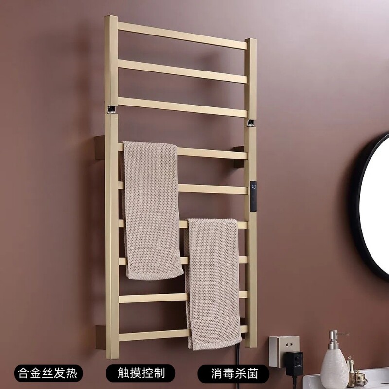 OZON热销折叠智能数显电热毛巾架浴室壁挂式衣服烘干架发热浴巾架