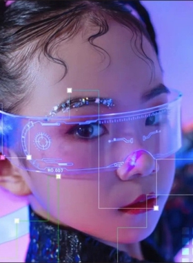 变色led发光眼镜赛博朋克科技感墨镜电音节荧光儿童圆脸自动偏光