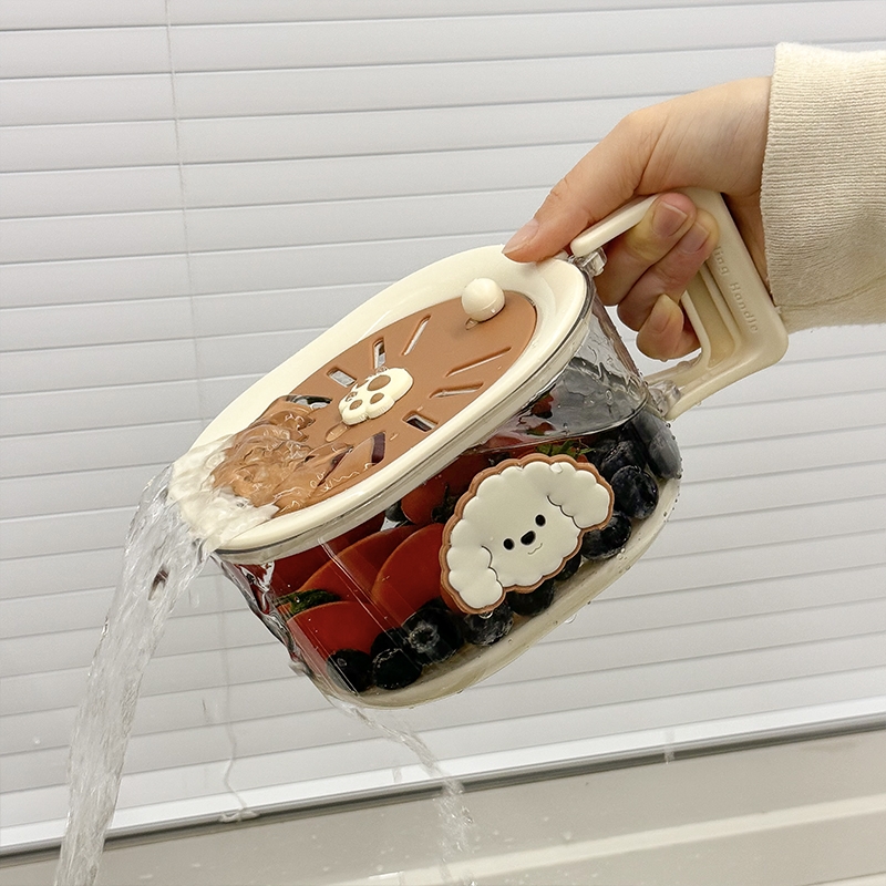 洗水果沥水篮多功能手柄带盖厨房滤水碗保鲜沥水盒水果碗食品级