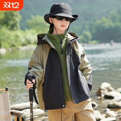 男童三合一冲锋衣2025秋季新款中大童户外休闲外套上衣潮防风粒绒