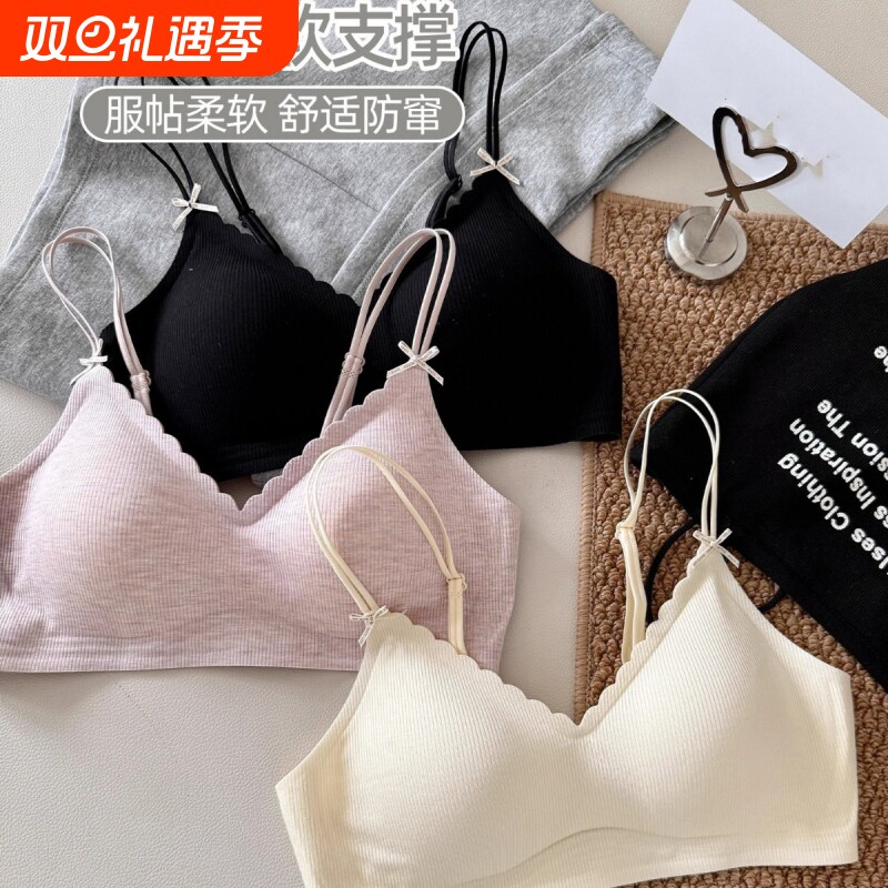 裸感无痕内衣女聚拢小胸无钢圈舒适果冻条软支撑防下垂文胸罩薄款