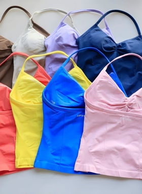 DFYNE impact运动瑜伽V领挂脖带胸垫背心露背户外跑步健身上衣