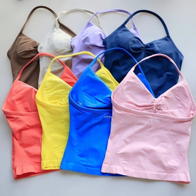 DFYNE impact运动瑜伽V领挂脖带胸垫背心露背户外跑步健身上衣