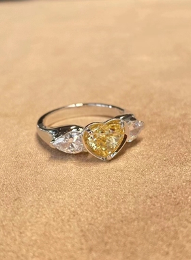爱心黄钻戒指小众独特设计意式轻奢开口高级感潮流气质可调节