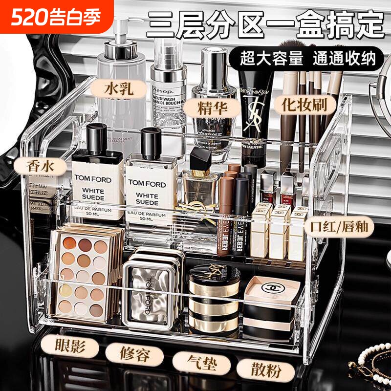 化妆品收纳盒阶梯式眼影盘多层梳妆台桌面口红置物架子亚克力香水