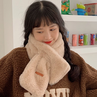 围巾女冬季 仿皮草交叉护颈濑懒毛围脖 水貂毛百搭双面毛绒保暖韩版