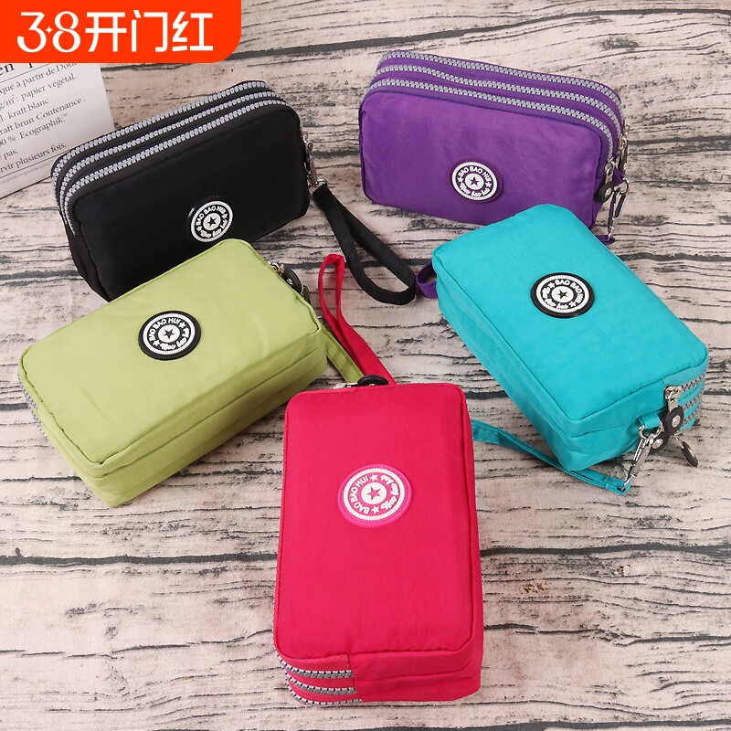 女士三层拉链手机零钱包女帆布长款钱包简约小手包布艺手拿包小包