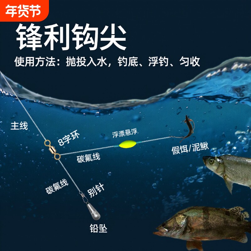 风筝钓组泥鳅钩挂假饵单线单钩钓组路亚专克翘嘴鳜鱼手工精绑
