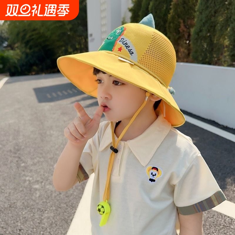 儿童防晒帽夏季男女童防紫外线太阳帽宝宝卡通网眼大檐遮阳渔夫帽
