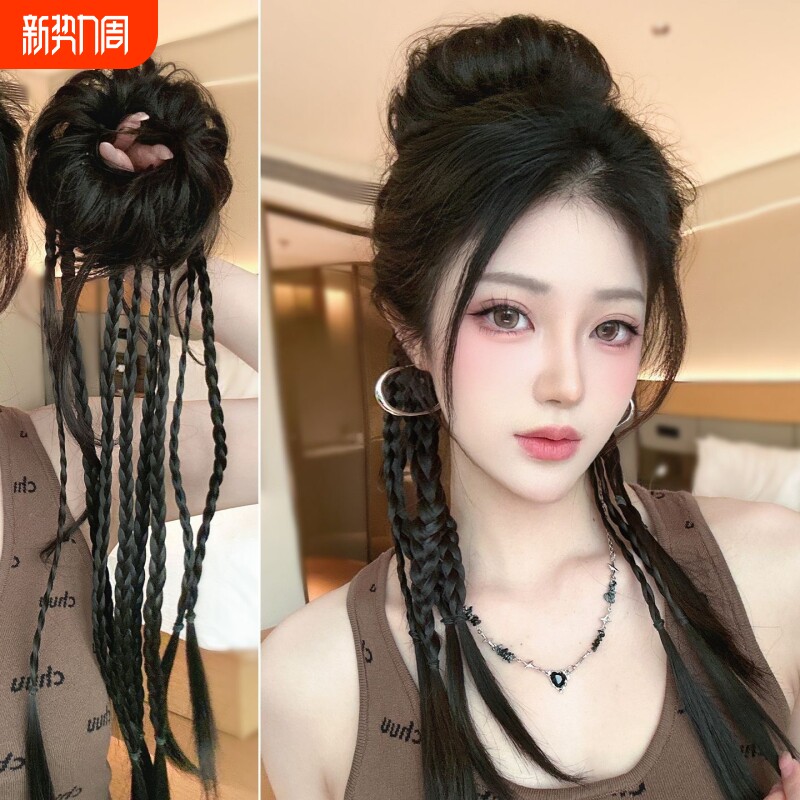 假发花苞丸子头辫子麻花拳击小辫增高颅顶长发马尾增发量龙须发圈