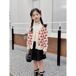 洋气上衣2024秋冬季 新款 针织衫 女童毛衣开衫 毛衣 外套女宝宝春秋款