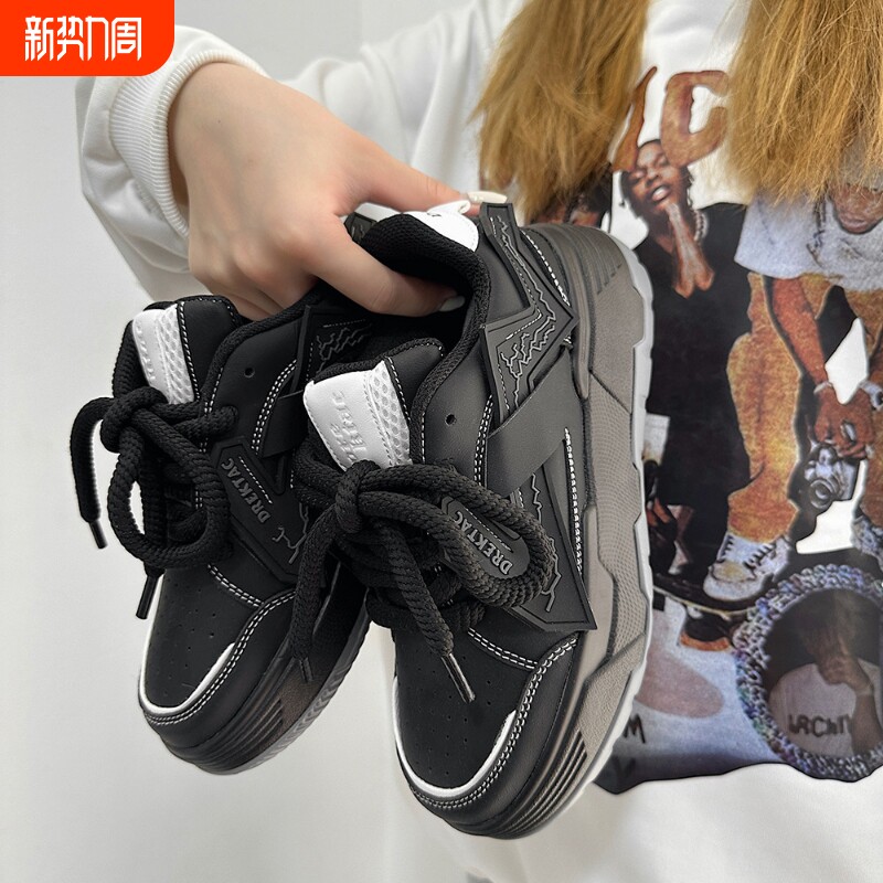 2026年顽刻秋季ins港风小众厚底潮流小黑鞋男ulzzang原