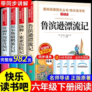 全套4册 鲁滨逊漂流记六年级必读的课外书下册正版原著完整版快乐读书吧6六下阅读书籍汤姆索亚历险记骑鹅旅行记爱丽丝漫游奇境孙A