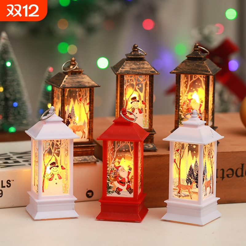 圣诞节氛围装饰品礼品物老人雪人手提烛台火焰风灯小夜灯桌面摆件