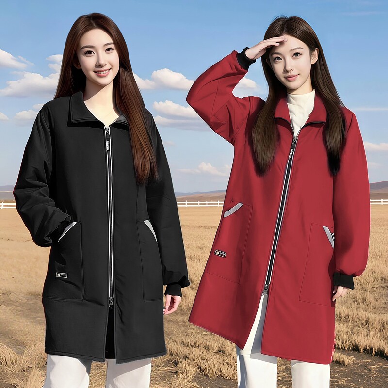 加绒长袖罩衣男女同款围裙厨房家用做饭工作服防水冬季防风黑色