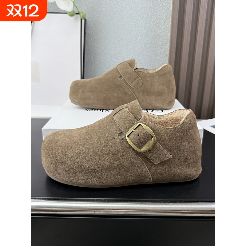 内增高冬季加绒勃肯鞋保暖2025新款真牛皮毛毛博肯鞋女鞋毛绒鞋子