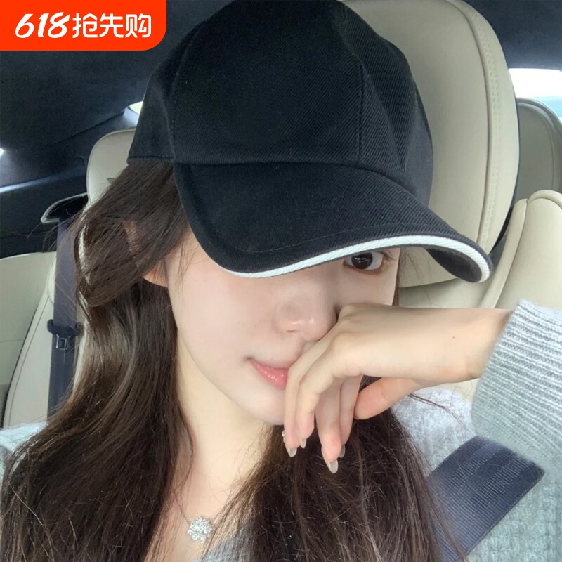 巨出片~！显脸小黑色经典刺绣棒球帽鸭舌帽子白色粉色蓝色白边