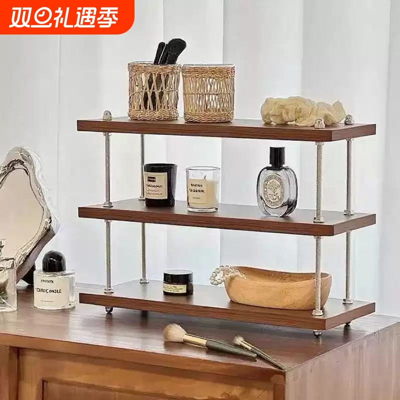 置物架中古风可调节架子厨房客厅办公室工位桌面夹缝收纳架水杯架