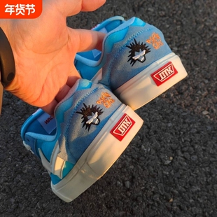 蓝白低帮拼色个性刺绣美式街头滑板鞋闪电鞋胖胖面包鞋休闲鞋潮鞋