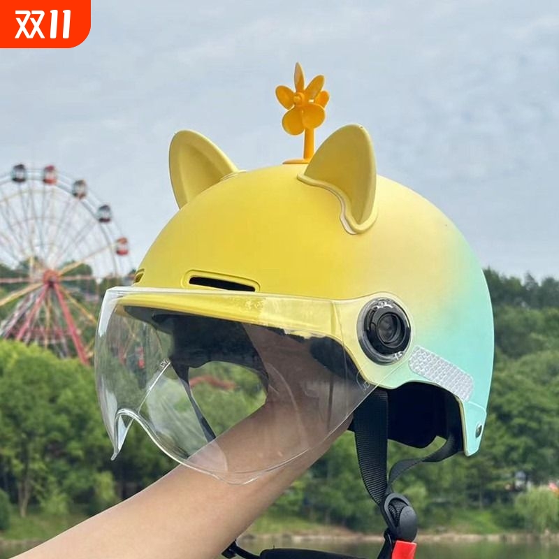 3c头盔男女士带耳朵电动摩托车防晒冬季半盔骑行安全帽国标高清