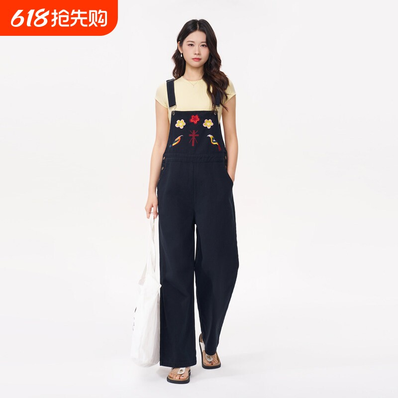 孕妇裤子牛仔背带长裤春夏外穿小个子阔腿直筒长裤不勒肚子春装女