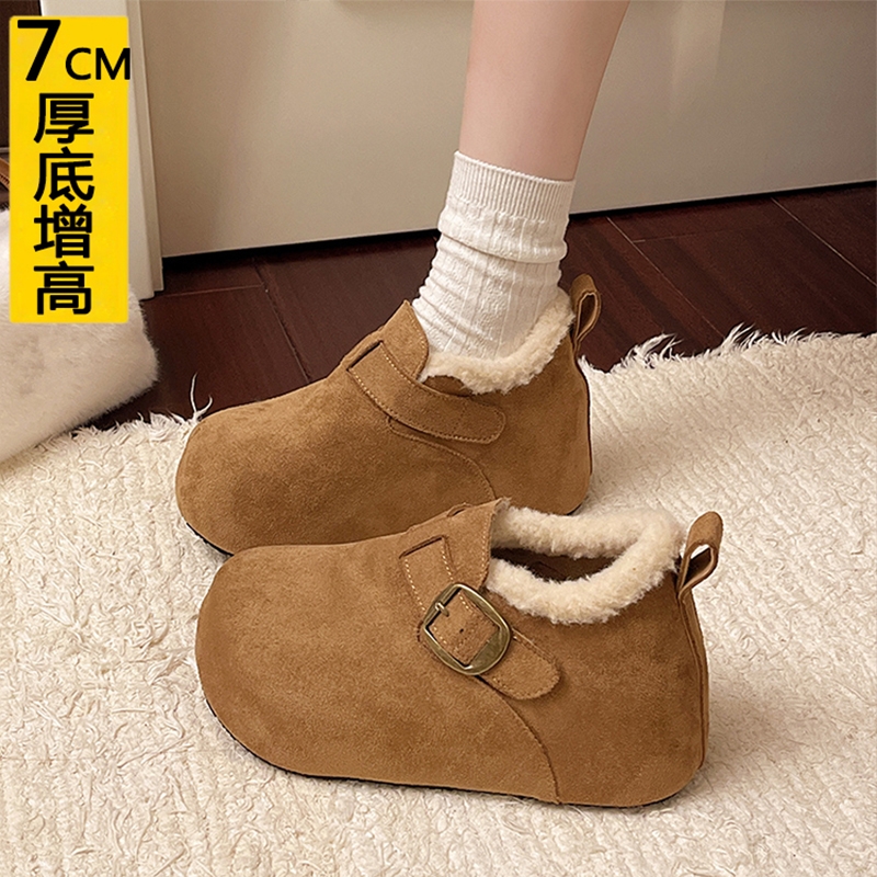 厚底内增高7CM小个子加绒勃肯鞋女2025冬季乐福鞋保暖雪地靴棉鞋