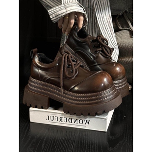 欧货真皮厚底小皮鞋女英伦风圆头加绒德比鞋小个子增高乐福鞋单鞋