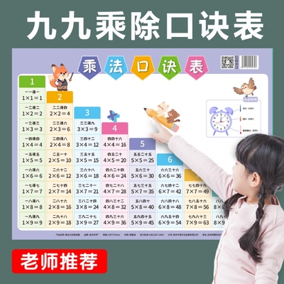 儿童乘法口诀表墙贴小学生一二年级99九九乘除法数学公式挂图神器