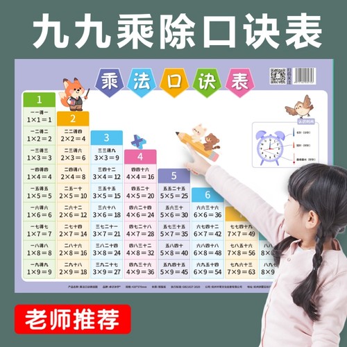 儿童乘法口诀表墙贴小学生一二年级99九九乘除法数学公式挂图神器