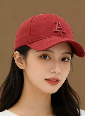 韩版a硬顶棒球帽大头围显脸小刺绣鸭舌帽男女春夏红色灰色藏青色