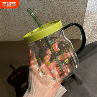 高颜值玻璃杯600ml带刻度杯家用喝水杯吸管杯情侣杯牛奶杯便携