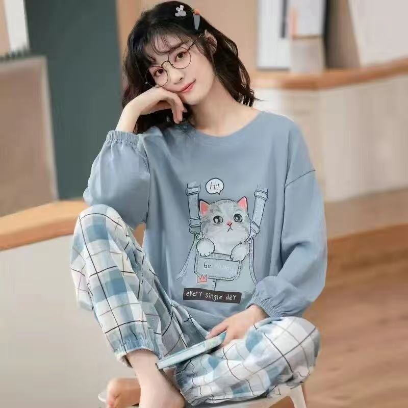 2025年新款女士睡衣春秋宽松长袖大码圆领可爱青少年可外穿家居服