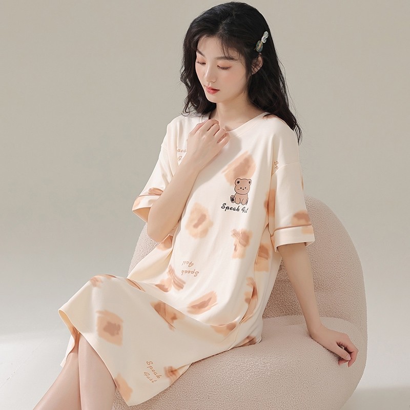可外穿新款夏季纯棉女款睡裙短袖大码睡衣女2025年甜美可爱家居服