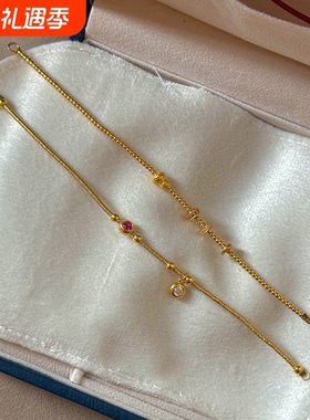 新中式金色红宝泡泡钻葫芦吊坠手链复古宫廷风轻奢高级感手饰