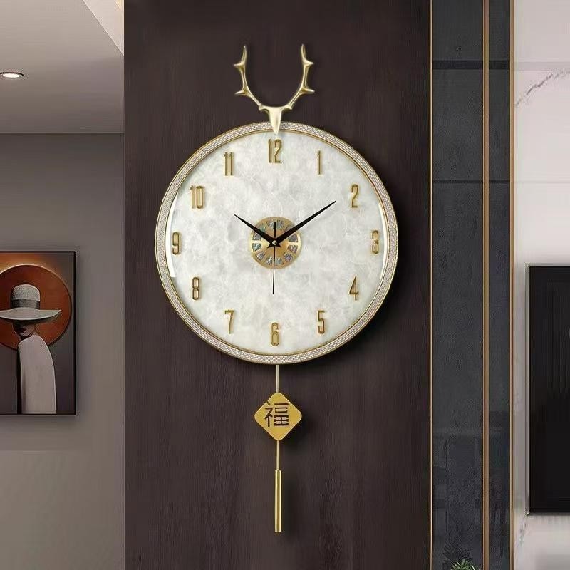 创意时尚手工珐琅彩黄铜小鹿挂钟客厅静音装饰钟表