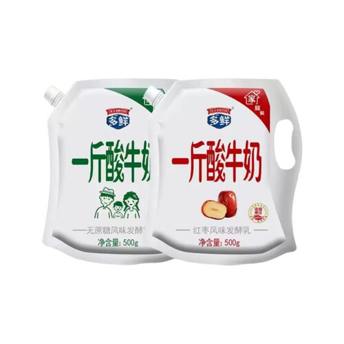 多鲜1斤装原味红枣发酵乳酸牛奶无糖蔗糖袋装低温风味生牛乳添加