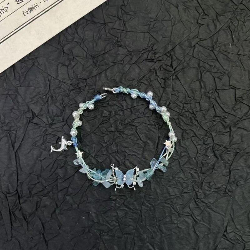 蓝闪蝶手链冷清甜美女生送闺蜜蓝色蝴蝶手链超仙繁花蝴蝶甜美清新