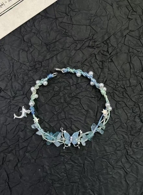 蓝闪蝶手链冷清甜美女生送闺蜜蓝色蝴蝶手链超仙繁花蝴蝶甜美清新