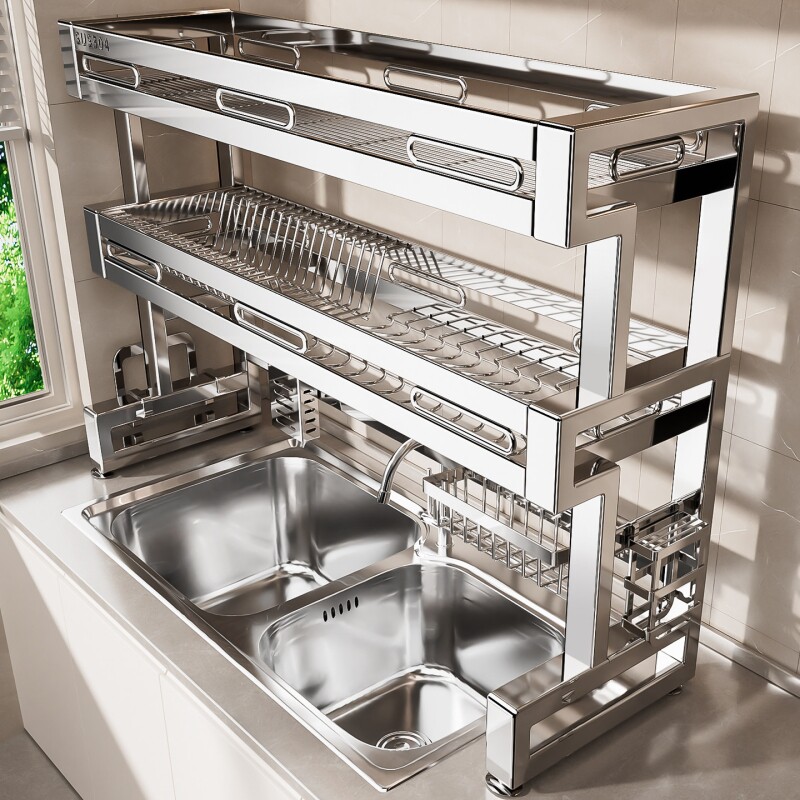 不锈钢厨房水槽置物架台面式碗碟收纳水池多功能放碗盘沥水碗架