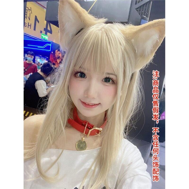 假发女长发整顶全头套猫娘黄豆粉cos万用白金色lolita假发中