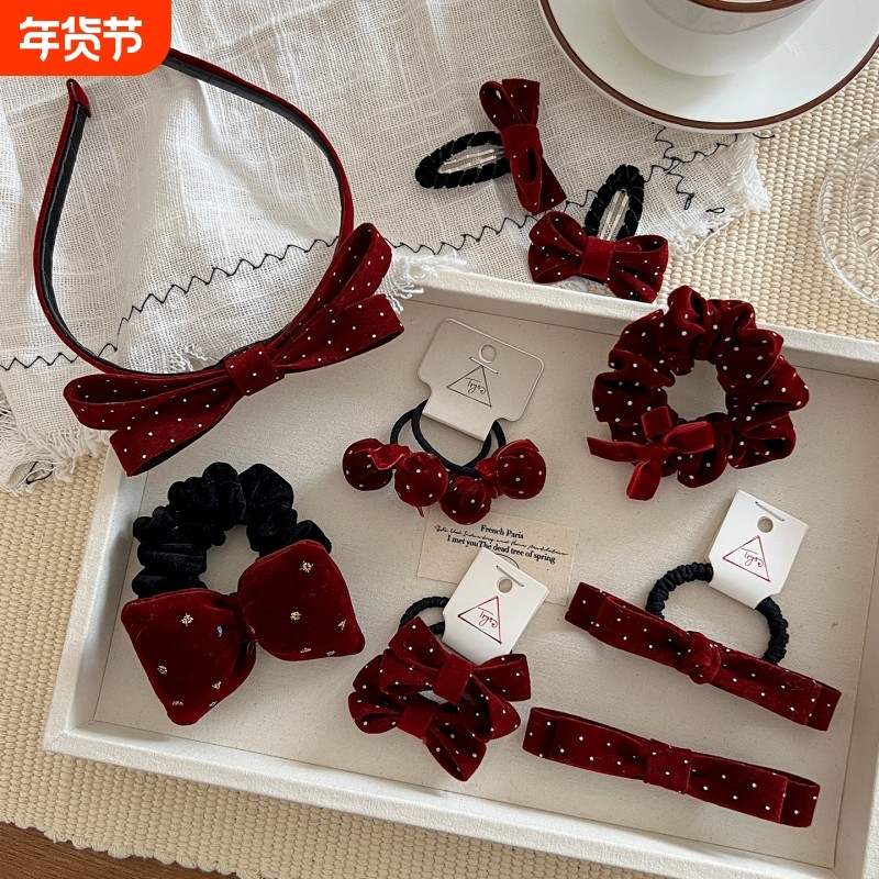 女童新年酒红波点发圈宝宝过年头箍儿童头饰女孩发夹发饰蝴蝶结,饰品/流行首饰/时尚饰品新,发饰,淘宝优惠券,粉丝福利购,淘宝优惠卷