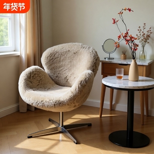 主卧室梳妆台化妆凳靠背轻奢高级感可旋转单人沙发椅子红色天鹅