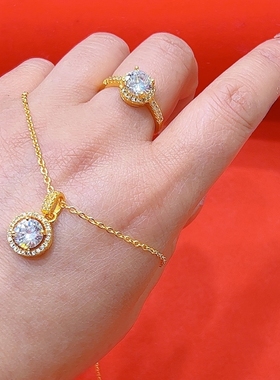 越南沙金久不掉色微镶钻吊坠圆形