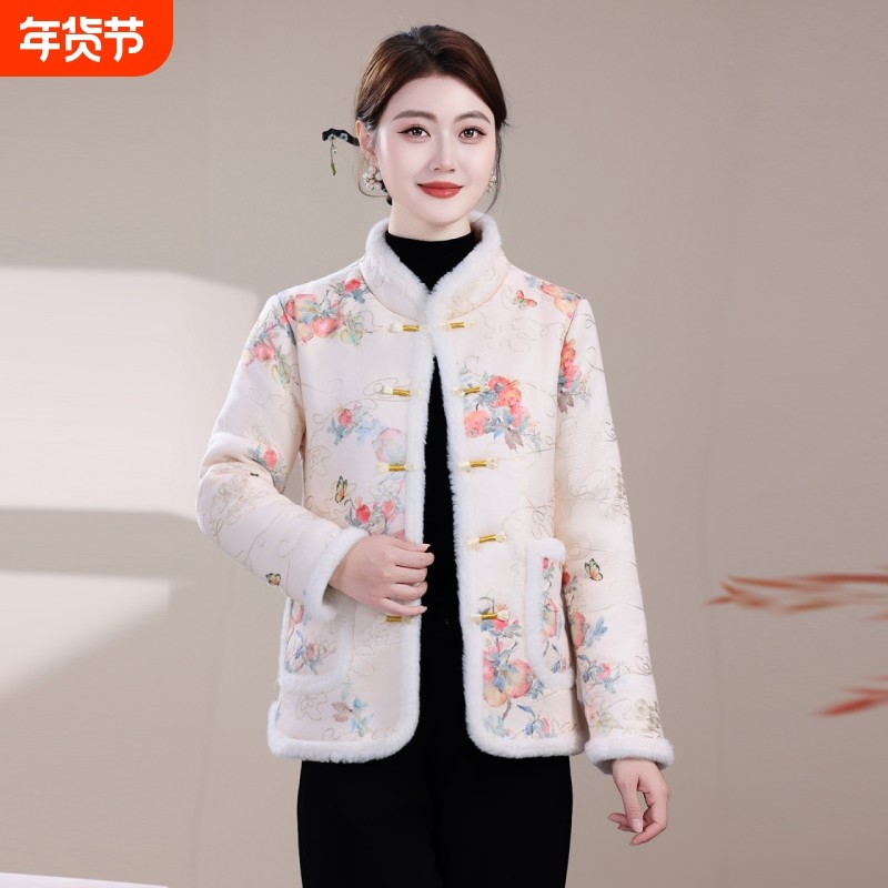 新款国风盘扣加绒棉衣年轻妈妈保暖碎花棉服加厚棉袄外套中式红色,女装/女士精品,中老年女装,淘宝优惠券,粉丝福利购,淘宝优惠卷