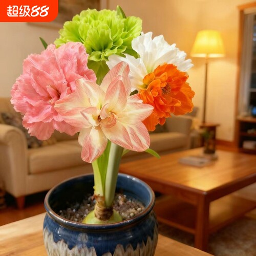 荷兰进口朱顶红粉白渐变复花超强四季阳台必入室内好养花期长