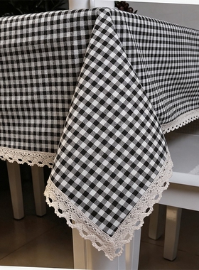 ins棉麻花边桌布布艺日系格子北欧风小清新长方形餐桌茶几书桌垫