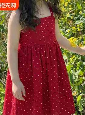 女童夏季波点背心裙女宝宝夏款洋气红色吊带裙子儿童蝴蝶结公主裙