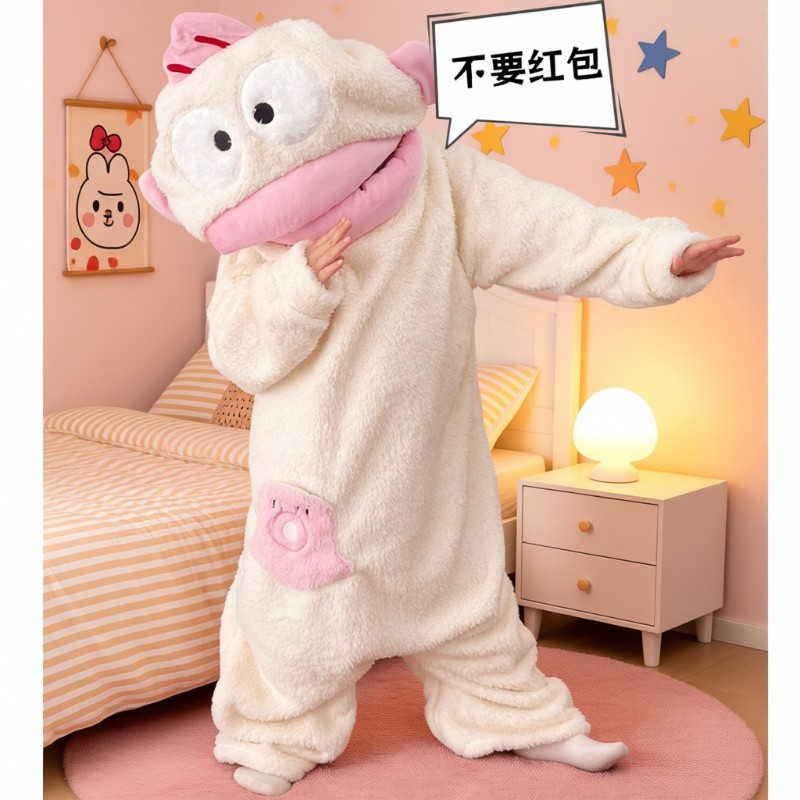 丑鱼睡衣连体儿童秋冬季加厚款珊瑚绒男童法兰绒女童睡袍浴袍家居