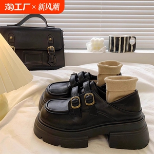 乐福鞋黑色两穿小皮鞋女2024秋季新款百搭复古英伦风增高jk制服鞋